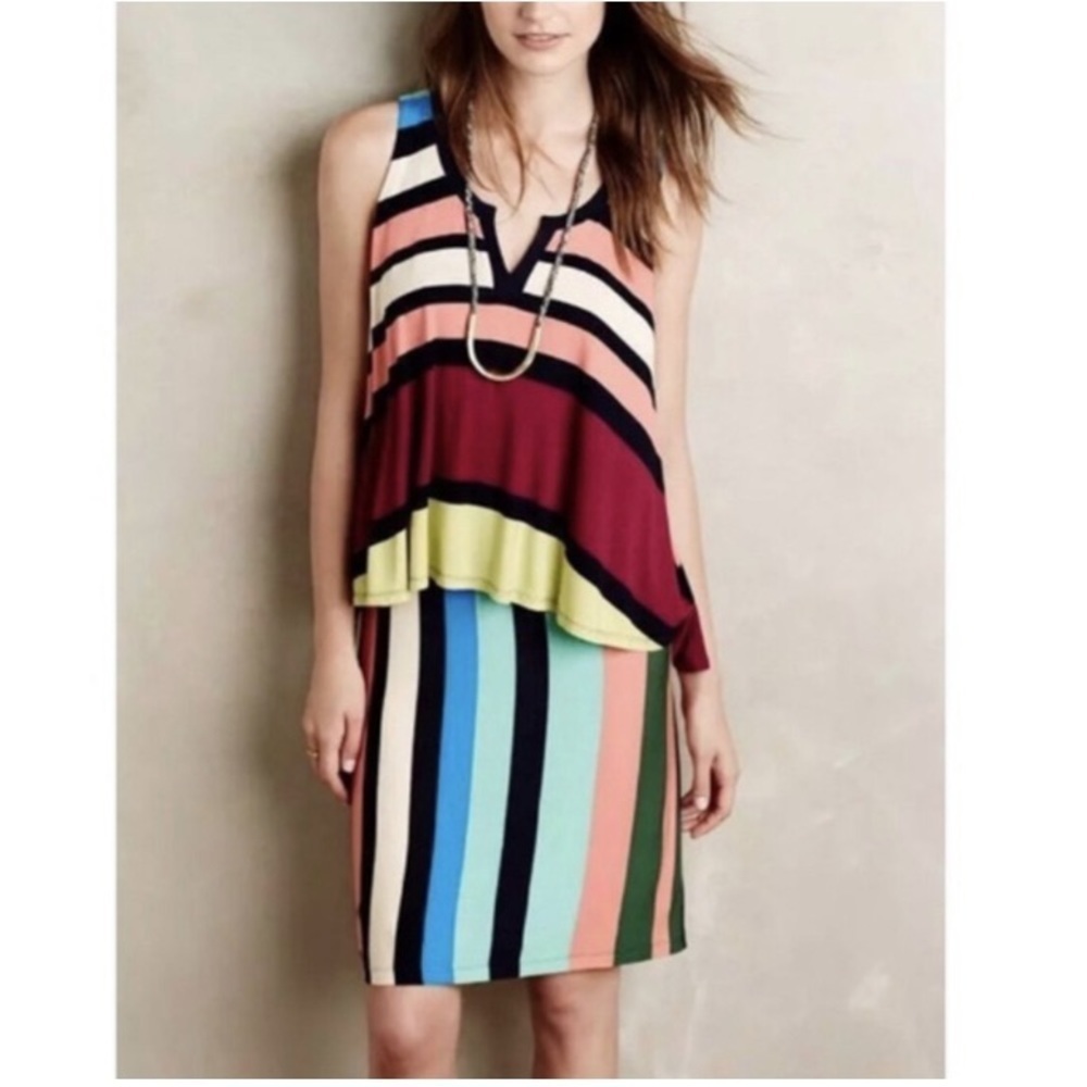 Anthropologie Maeve Davina rainbow striped dress XS